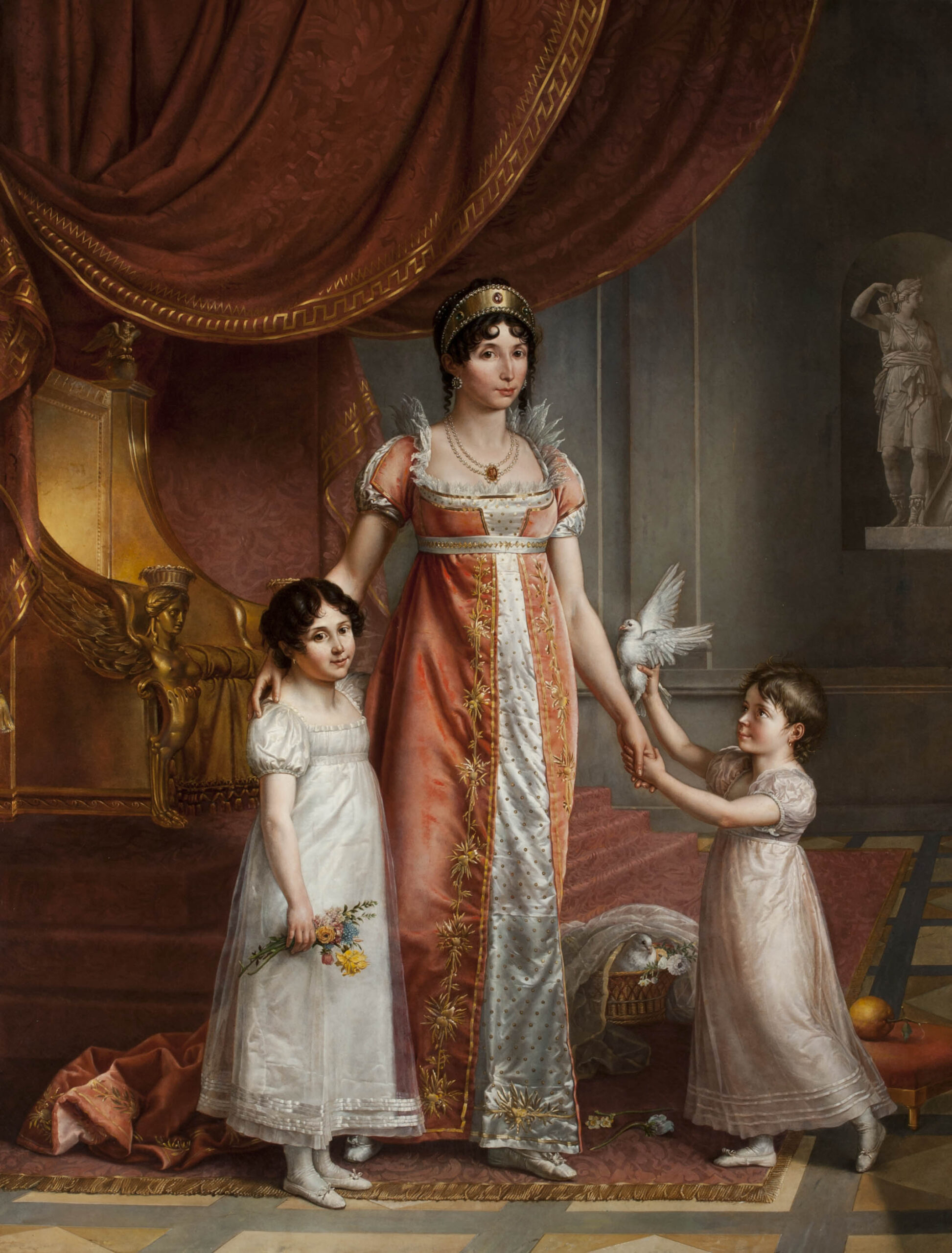 Nella foto una delle opere in mostra: Jean Baptiste Wicar - Ritratto di Giulia Clary, moglie di Giuseppe Bonaparte, con le figlie Zenaide e Carlotta.